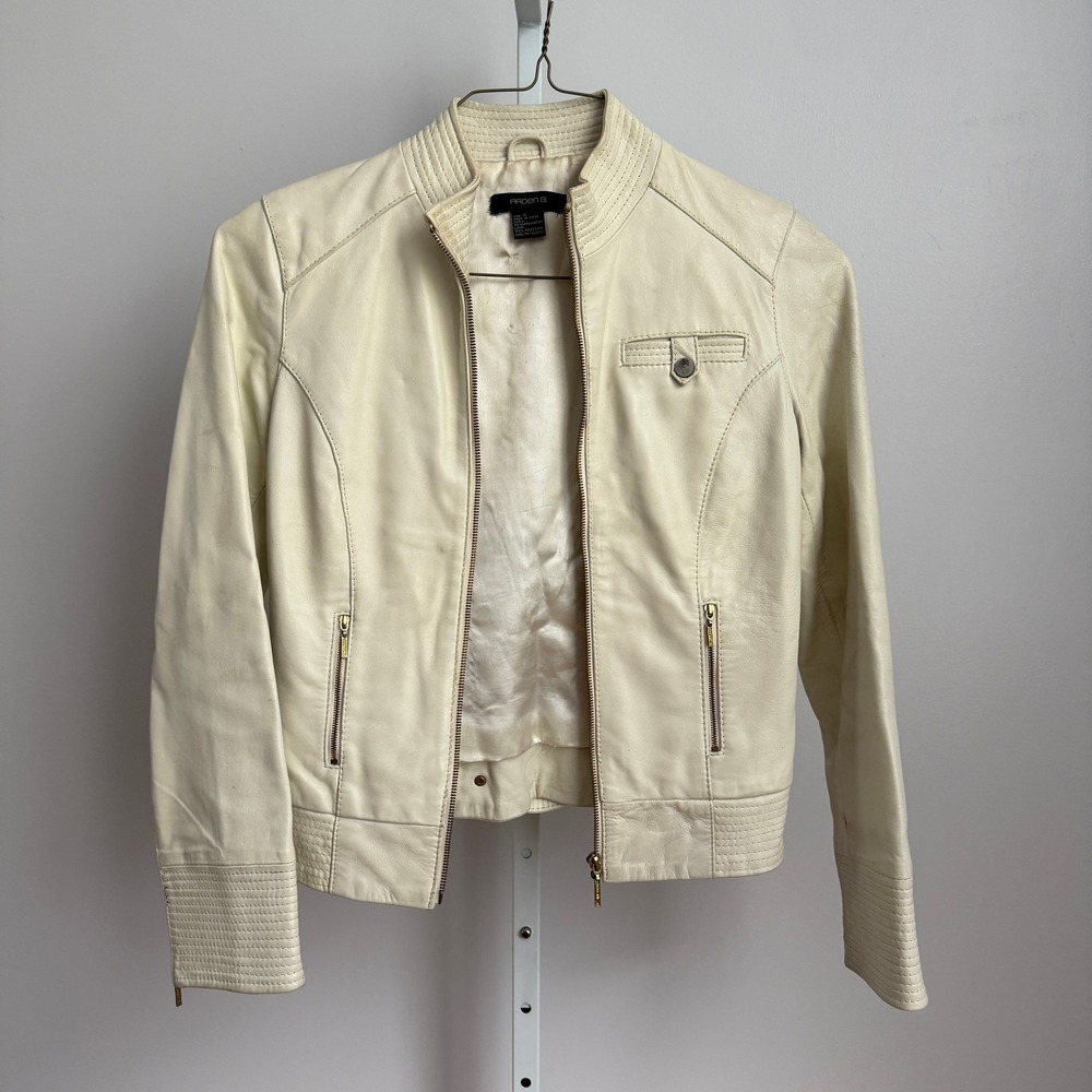 Arden B. Ivory Leather‎ Y2k VTG Moto Jacket Womens Small Full Zip Biker
